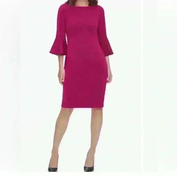 Eliza J Raspberry Dress Fushia Bell Sleeves Pockets Retail $189 - Picture 1 of 10
